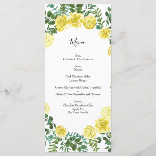 Menu Rose jaune clair Vintage Mariage de printemps