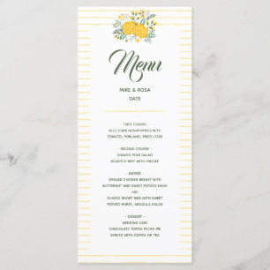 Menu Rose jaune du Texas - En vichy Mariage d'État