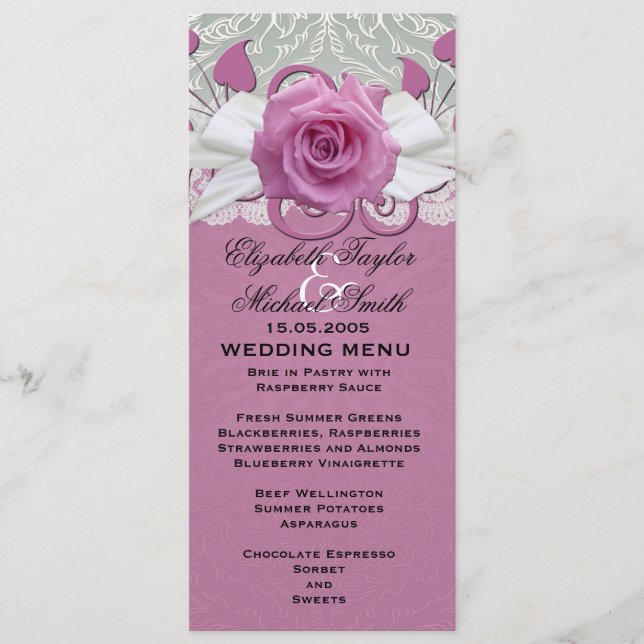 Menu rose Lace Silver/Pink Mariage damassé (Devant)