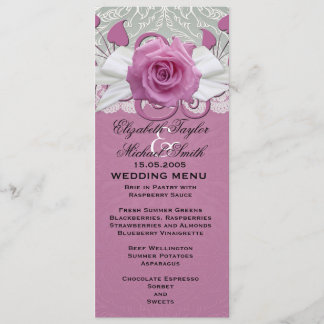 Menu rose Lace Silver/Pink Mariage damassé