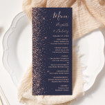 Menu Rose moderne  bleu foncé or Parties scintillant Ma<br><div class="desc">Le bord gauche de cet élégant menu mariage moderne présente un design rose en faux parties scintillant doré. Le texte personnalisable combine écriture rose rose pâle,  copperplate et polices italiques sur un arrière - plan bleu foncé. L'envers est assorti d'une parties scintillant en or bleu foncé et rose.</div>