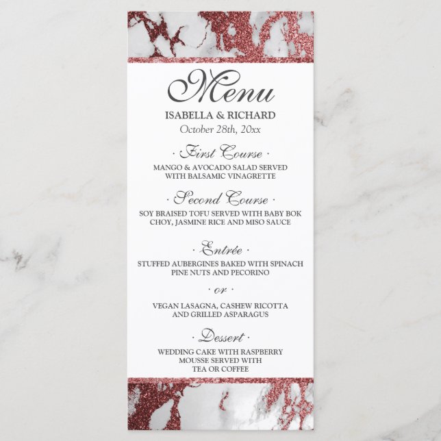 Menu Rose moderne élégante  or marbre Mariage (Devant)