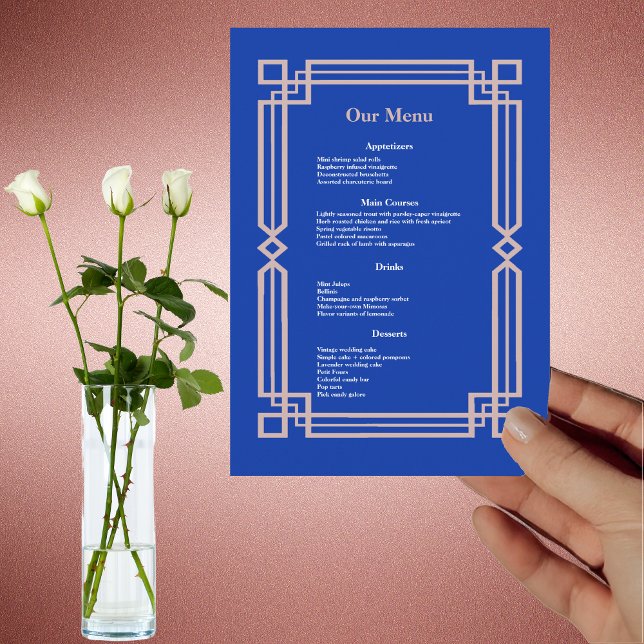 Menu Rose moderne Gold Frontière Marine Blue Mariage Dî (Créateur téléchargé)