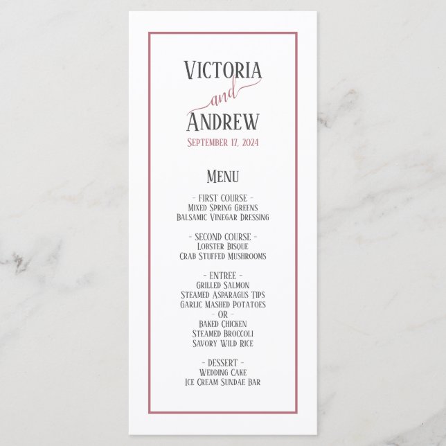 Menu Rose moderne Gold Script Mariage minimal (Devant)