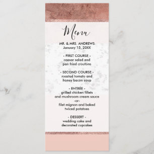 Menu Rose moderne or rose marbre couleur bloc Motif