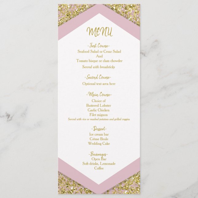Menu Rose Pâle Chic Paillettes Dorées Mariage Glam M (Devant)