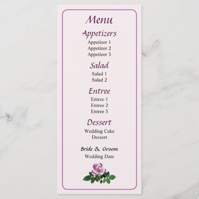 Menu Rose Pâle Délicat... (Devant)