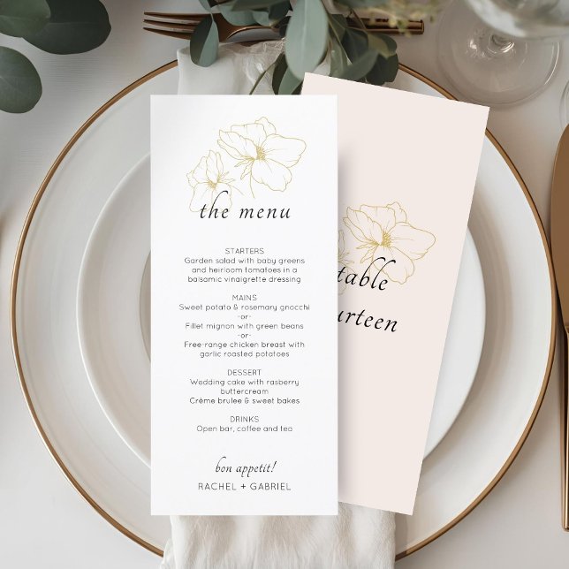 Menu Rose pâle et blanc | Mariage floral chic (Créateur téléchargé)