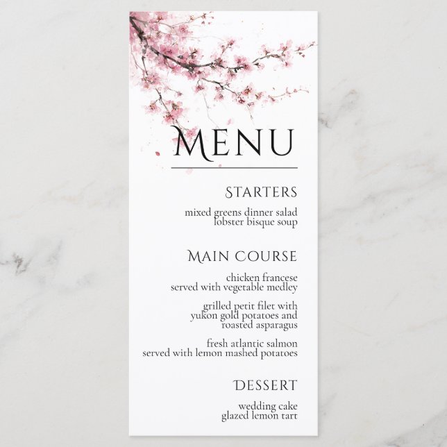 Menu Rose Pâle Fleur de Cerisier Élégant Mariage Floral (Devant)