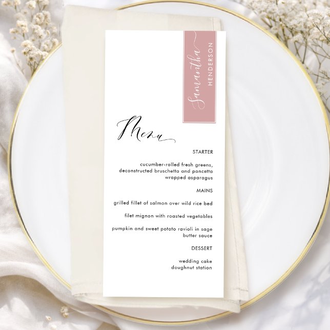 Menu Rose Pâle Personnalisé avec le Nom de l'Invité Élé (Créateur téléchargé)