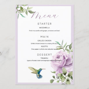 Menu Rose pourpre et colibri
