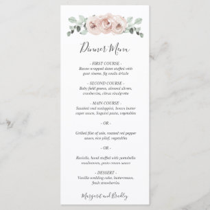 Menu Rose Poussiéreuse Fleurs Aquarelle Élégant Mariage