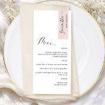 Menu Rose Poussiéreuse Personnalisé avec Nom d'Invité É<br><div class="desc">Pourquoi dépenser pour des cartes de place et des menus quand vous pouvez avoir un menu élégant tout-en-un personnalisé avec chaque nom d'invité ! Design contemporain, simple et élégant avec une belle calligraphie manuscrite moderne. Rayure dans le coin supérieur droit en ton rose poussiéreux avec le nom de l'invité en...</div>