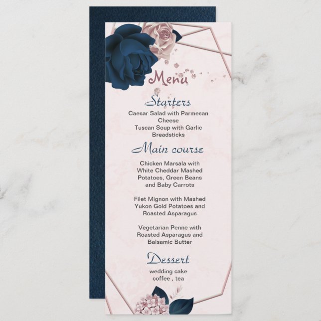 Menu rose poussiéreux et fleurs de marine mariage géomé (Devant / Derrière)
