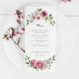 Menu Rose Rose Vert Arc Floral Mariage ou Anniversaire