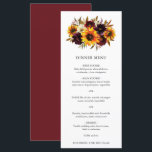 Menu Rose rouge violet automne tournesol Mariage rustiq<br><div class="desc">Menu mariage de tournesol floral avec un bouquet rustique avec des tournesols aquarellés,  des roses rouges,  des fleurs violettes et de la verdure. Cette carte élégante est idéale pour un mariage de automne à thème boho.</div>