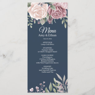 Menu Rose Rustique Dusty de la marine Mariage d'aquarel