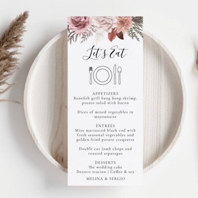 Menu Rose Rustique Gold Floral Calligraphie Mariage Men (Créateur téléchargé)