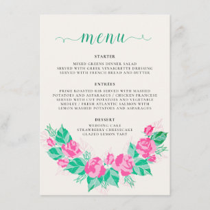 Menu Rose Vert Rose Pétales Fleurs Jardin Mariage