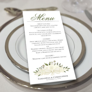 Menu Roses blanches Aquarelle Florale Mariage élégant