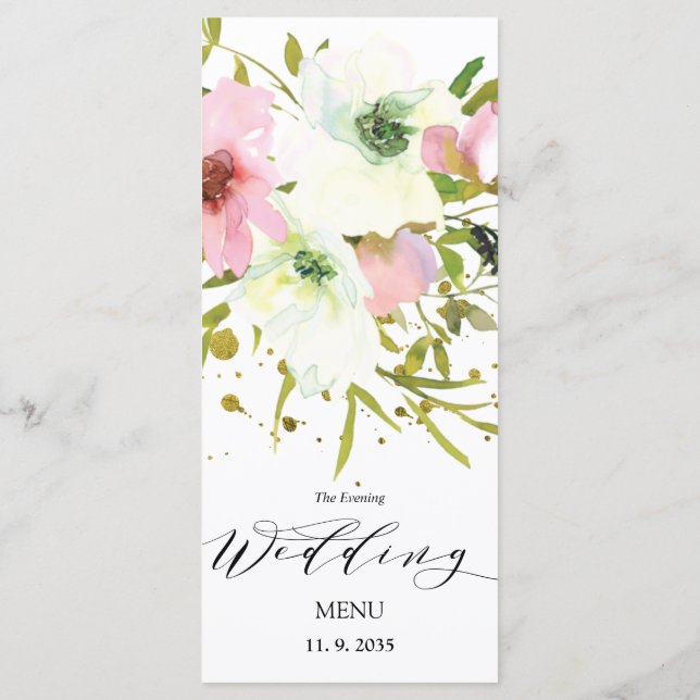 Menu Roses blanches et blanches avec éclaboussures d'or (Dos)