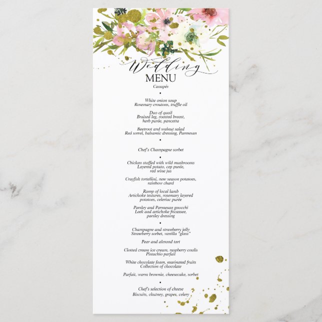Menu Roses blanches et blanches avec éclaboussures d'or (Devant)