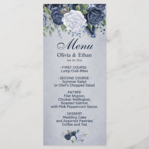 Menu Roses bleus poussiéreux vintages d'aquarelle