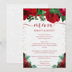 Menu Roses Fleurs de mariage rouges glamour aquarelle