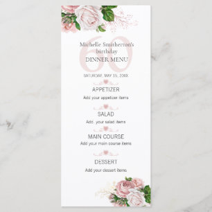 Menu Roses Florales Rose Foncé Blanc 60ème Anniversaire
