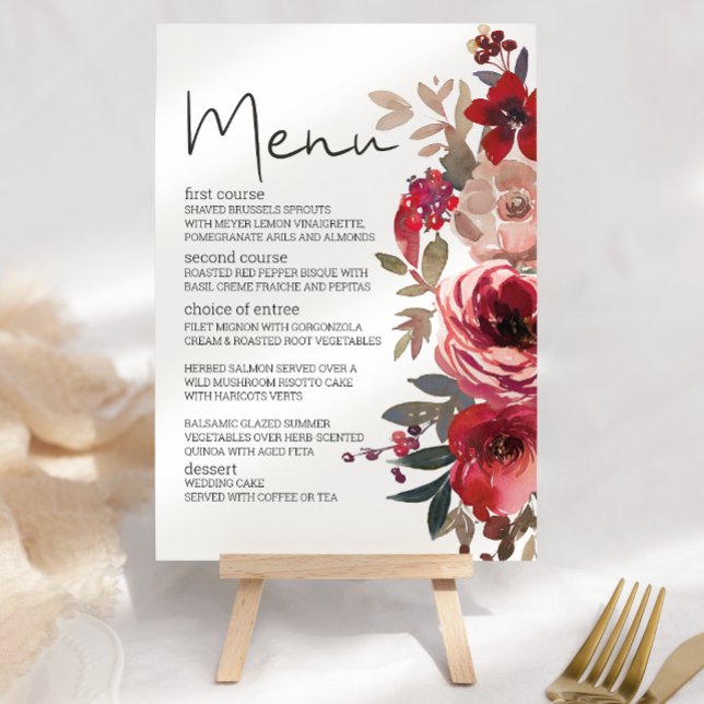 Menu Roses Florales Rouge Fardée Mariage Romantique (Créateur téléchargé)