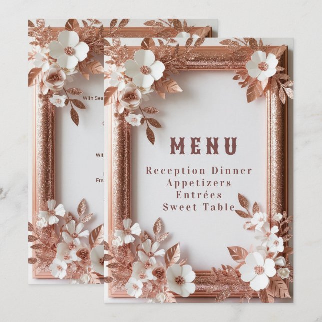 Menu 💍 Roses pêche Rose Gold Décoration de mariage de  (Devant / Derrière)
