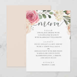 Menu Roses roses aquarelle rose. Élégant mariage floral
