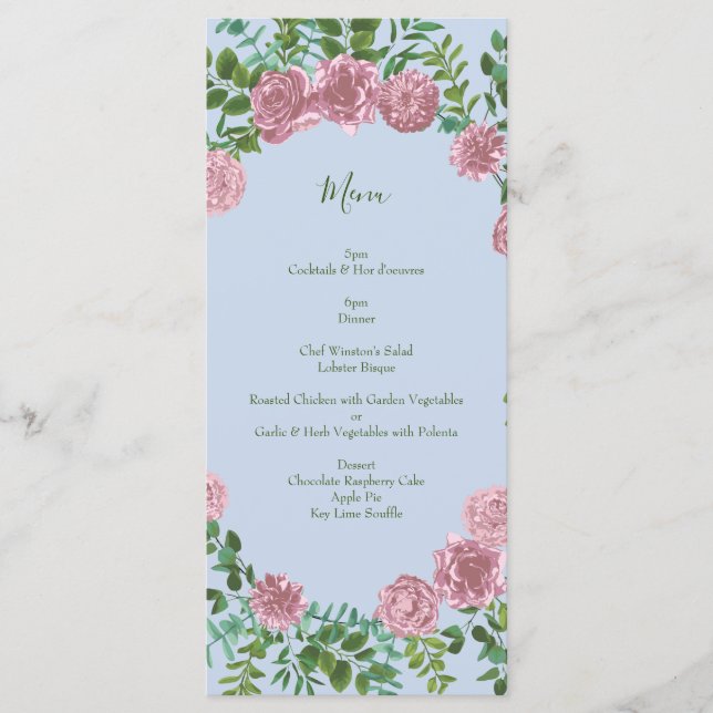Menu Roses roses Jardin Printemps Mariage (Devant)