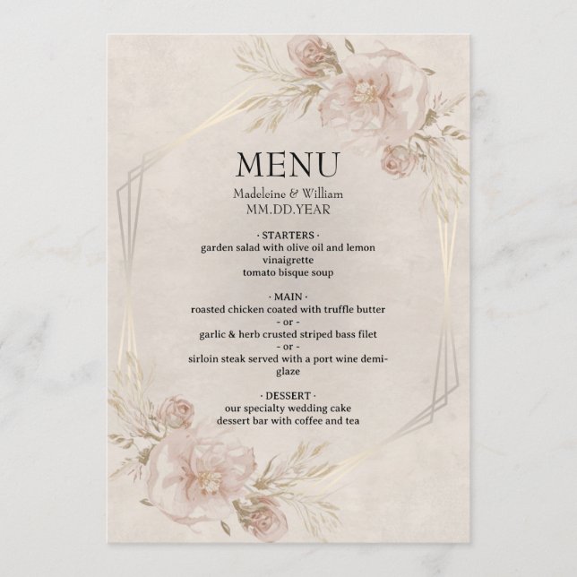 Menu Roses Rustiques Roses Roses Roses Roses et Mariage (Devant)