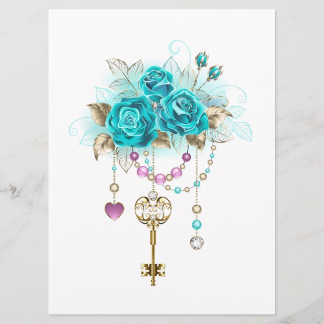 Menu Roses turquoise avec touches (Devant)