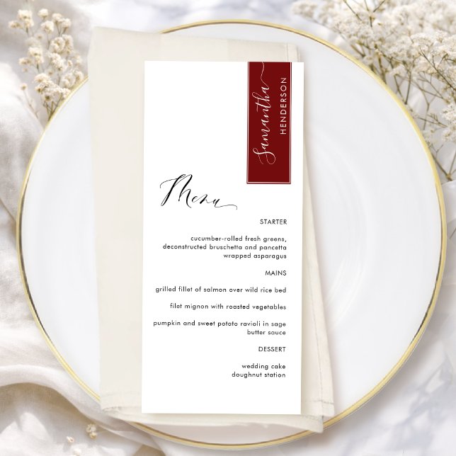 Menu Rouge Bourgogne Personnalisé avec le nom de l'invi (Créateur téléchargé)