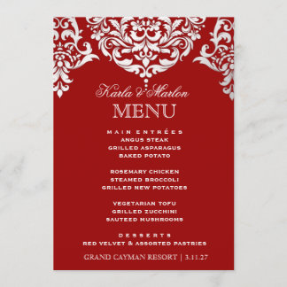 Menu Rouge de damassé de 311 lundi Cherie et argent de