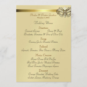 Menu rouge de mariage de bijou de mascarade d'or