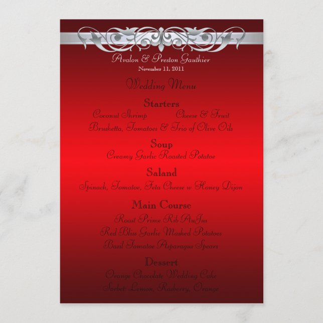 Menu rouge de mariage de Grande -Duchesse rouleau (Devant)