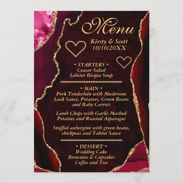 Menu Rouge et Or Mariage de Marbre d'agate Pailleté (Devant)
