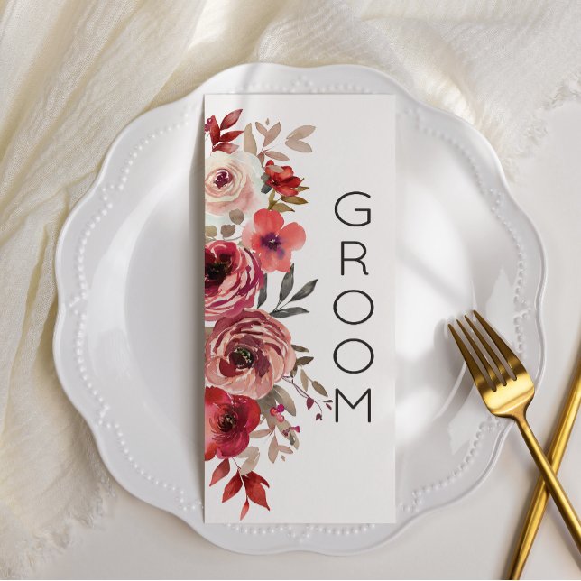 Menu Rouge Floral Roses Assises Réservées  (Créateur téléchargé)