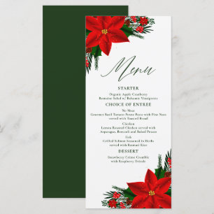 Menu Rouge Poinsettia Pine vert Arbre Feuille Noël