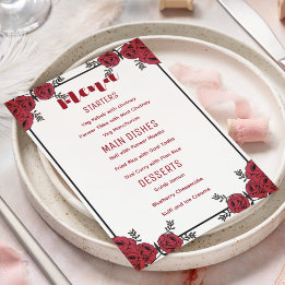 Menu Rouge Rose Floral thème Mariage