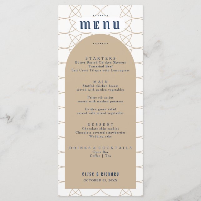 Menu Royal Blue Classic Retro Mariage (Devant)