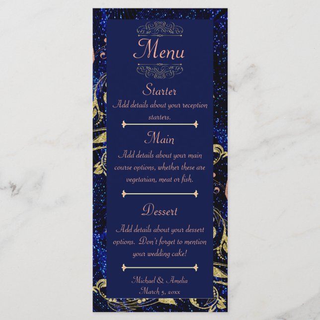 Menu Royal Blue Gold Butterfly Mariage (Devant)
