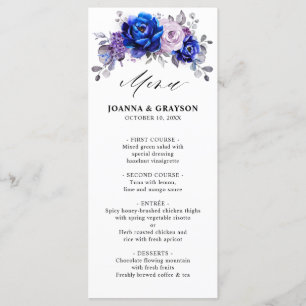 Menu Royal Blue Lilac Purple Floral Mariage