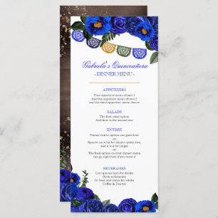Menu Royal Blue Rose Rustic Western Charra Party