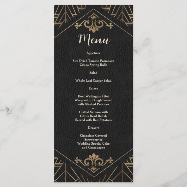 Menu Royal Gold Black Great Gatsby 1920 Mariage (Devant)