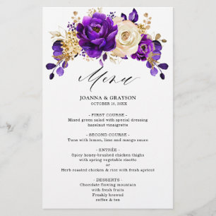 Menu Royal violet violet or Mariage botanique
