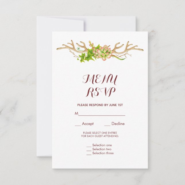 Menu RSVP Bois de Cerf & Fleurs Sauvages Élégant (Devant)